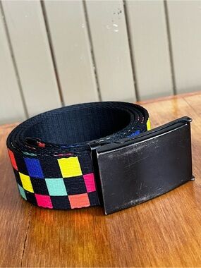 Buckle-Down Multicolor Checkered Rachet Belt Pride Approved